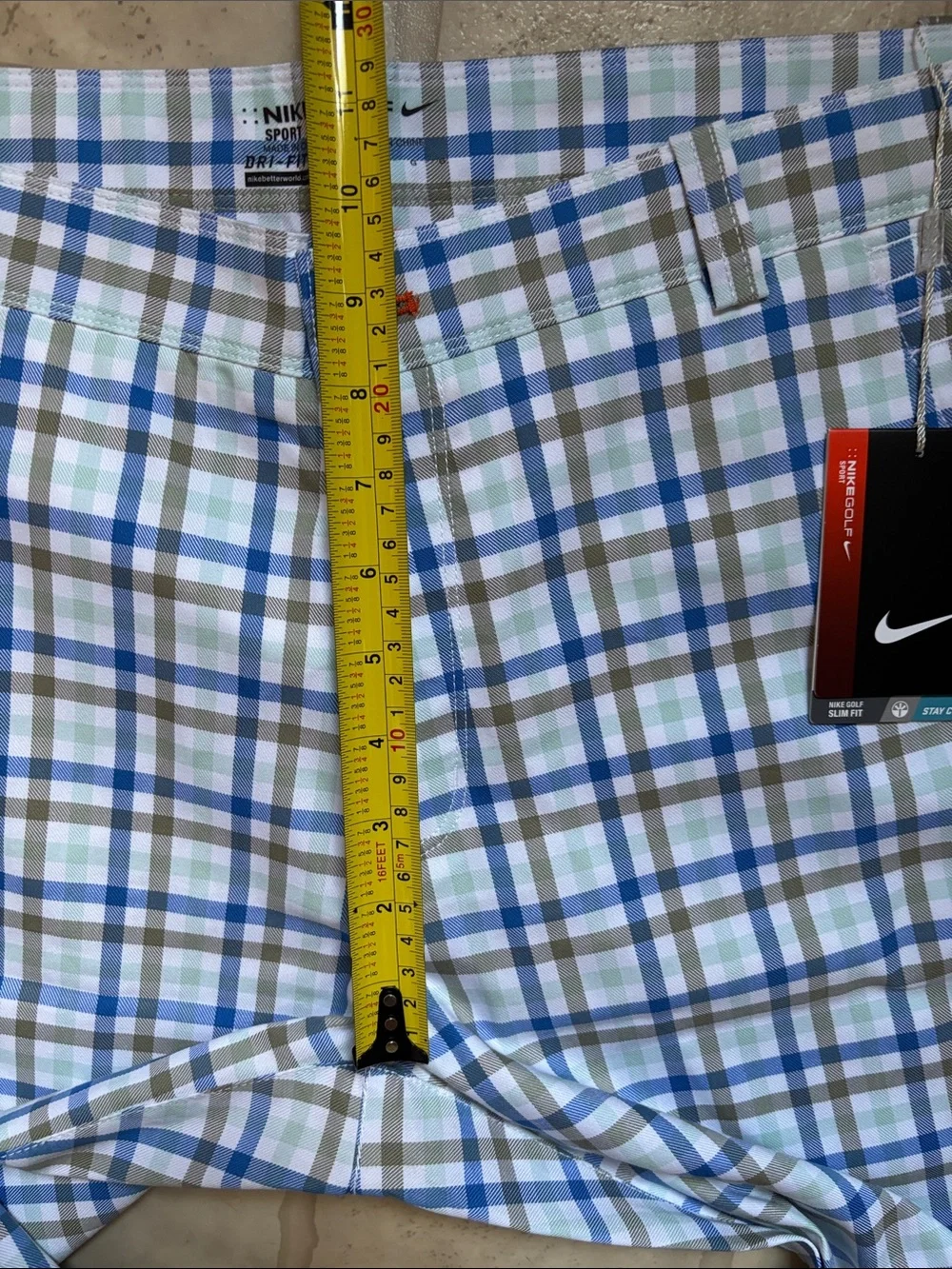 NWT Nike Golf Sport Blue White Plaid Performance Dri-Fit Mens 34x30 Pants